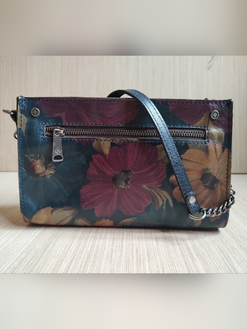 Patricia Nash Chain Strap Bag Clutch Venezia Purse Floral Zip Navy Beige Pink